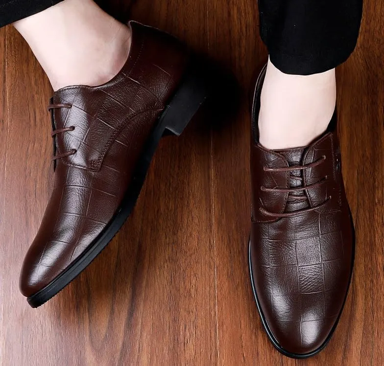 Men's Classic Tuxedo Dress Shoes - Stylish Lace-Up Derby Shoes for Weddings, Office, and Casual Wear