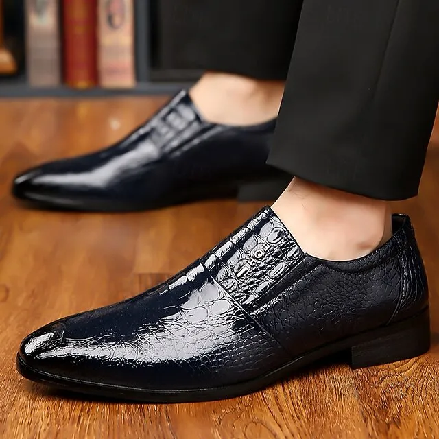 Men's Crocodile Pattern Shoes Dress Leather Excellent customer support Patent Supportive Black