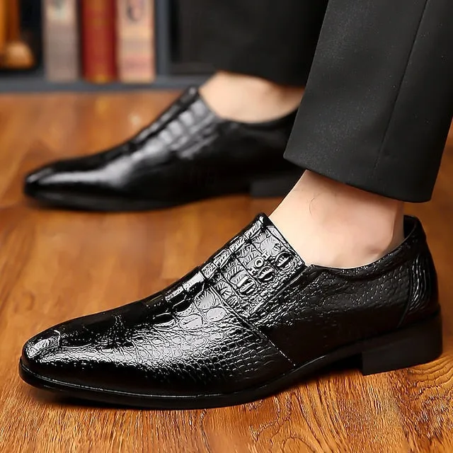 Men's Crocodile Pattern Shoes Dress Leather Excellent customer support Patent Supportive Black