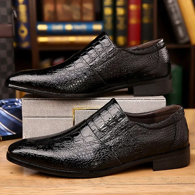 Men's Crocodile Pattern Shoes Dress Leather Excellent customer support Patent Supportive Black