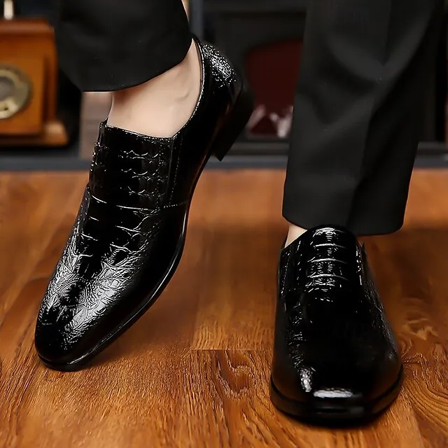 Men's Crocodile Pattern Shoes Dress Leather Excellent customer support Patent Supportive Black