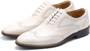 Mens Dress Shoes Business Formal Lace up Oxford Shoes for Men Ivory White