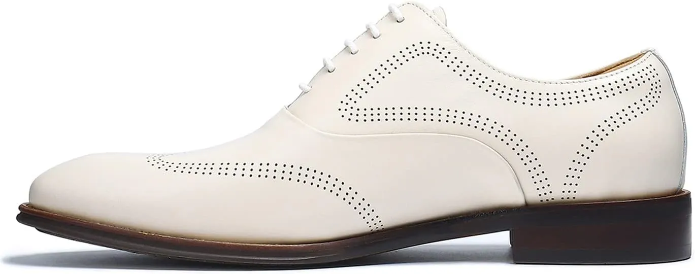 Mens Dress Shoes Business Formal Lace up Oxford Shoes for Men Ivory White