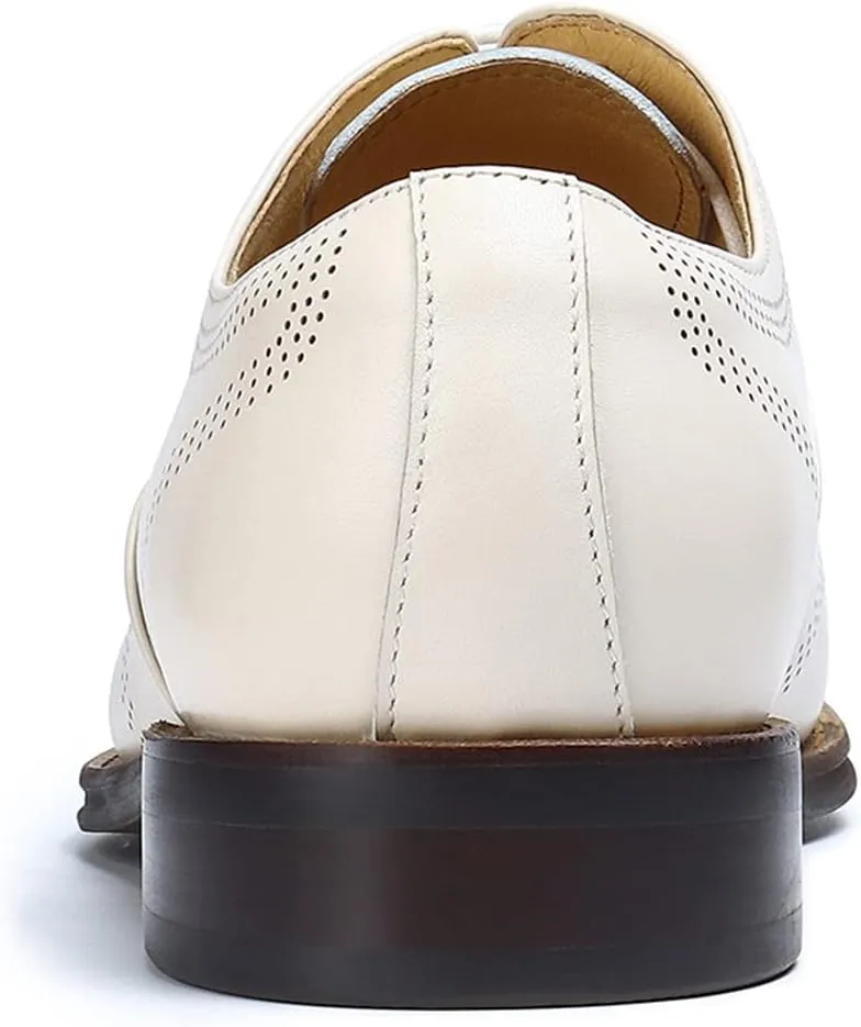 Mens Dress Shoes Business Formal Lace up Oxford Shoes for Men Ivory White