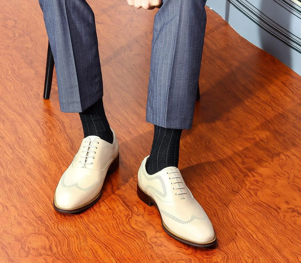 Mens Dress Shoes Business Formal Lace up Oxford Shoes for Men Ivory White