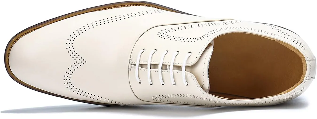 Mens Dress Shoes Business Formal Lace up Oxford Shoes for Men Ivory White