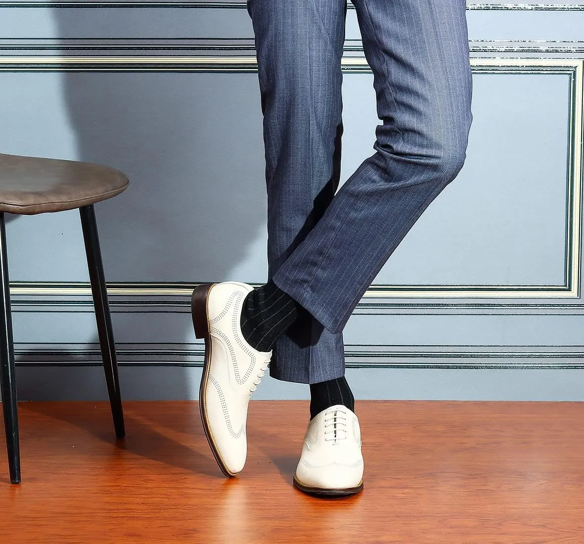 Mens Dress Shoes Business Formal Lace up Oxford Shoes for Men Ivory White