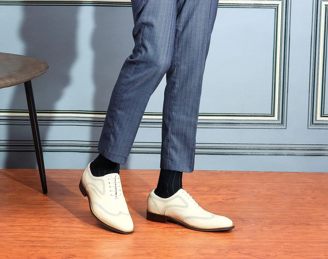 Mens Dress Shoes Business Formal Lace up Oxford Shoes for Men Ivory White