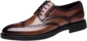 Men's Fashion Lace-up Oxford Shoes, Breathable Pointed Toe Moccasins, Casual & Business Dress Shoes with Platform for Men
