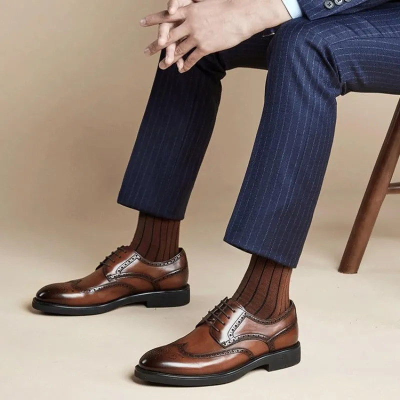 Men's Fashion Lace-up Oxford Shoes, Breathable Pointed Toe Moccasins, Casual & Business Dress Shoes with Platform for Men