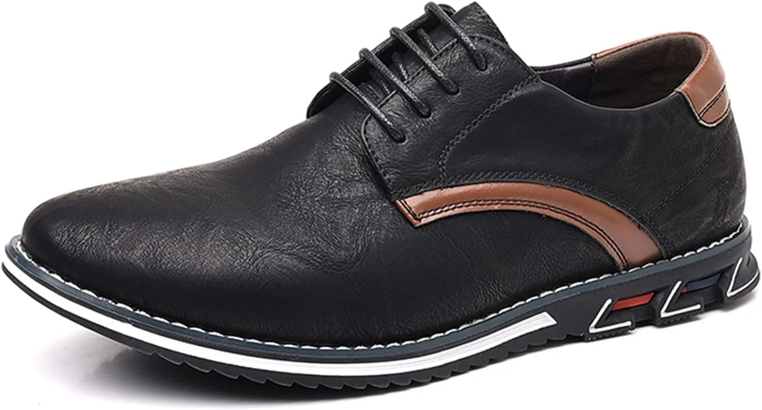 Men's Fashion Leather Lightweight Lace-up Orthopedic Derby Shoes Business Comfortable Soft Sole Slip Resistant Casual Walking Leather Shoes
