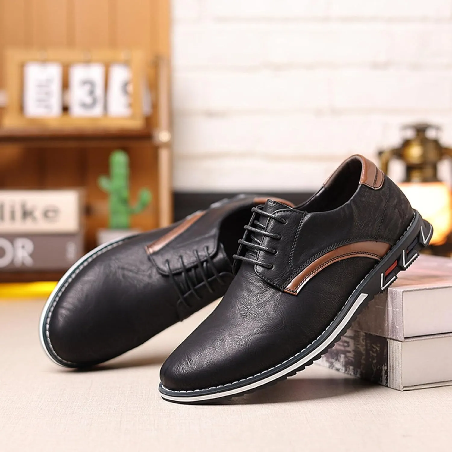 Men's Fashion Leather Lightweight Lace-up Orthopedic Derby Shoes Business Comfortable Soft Sole Slip Resistant Casual Walking Leather Shoes