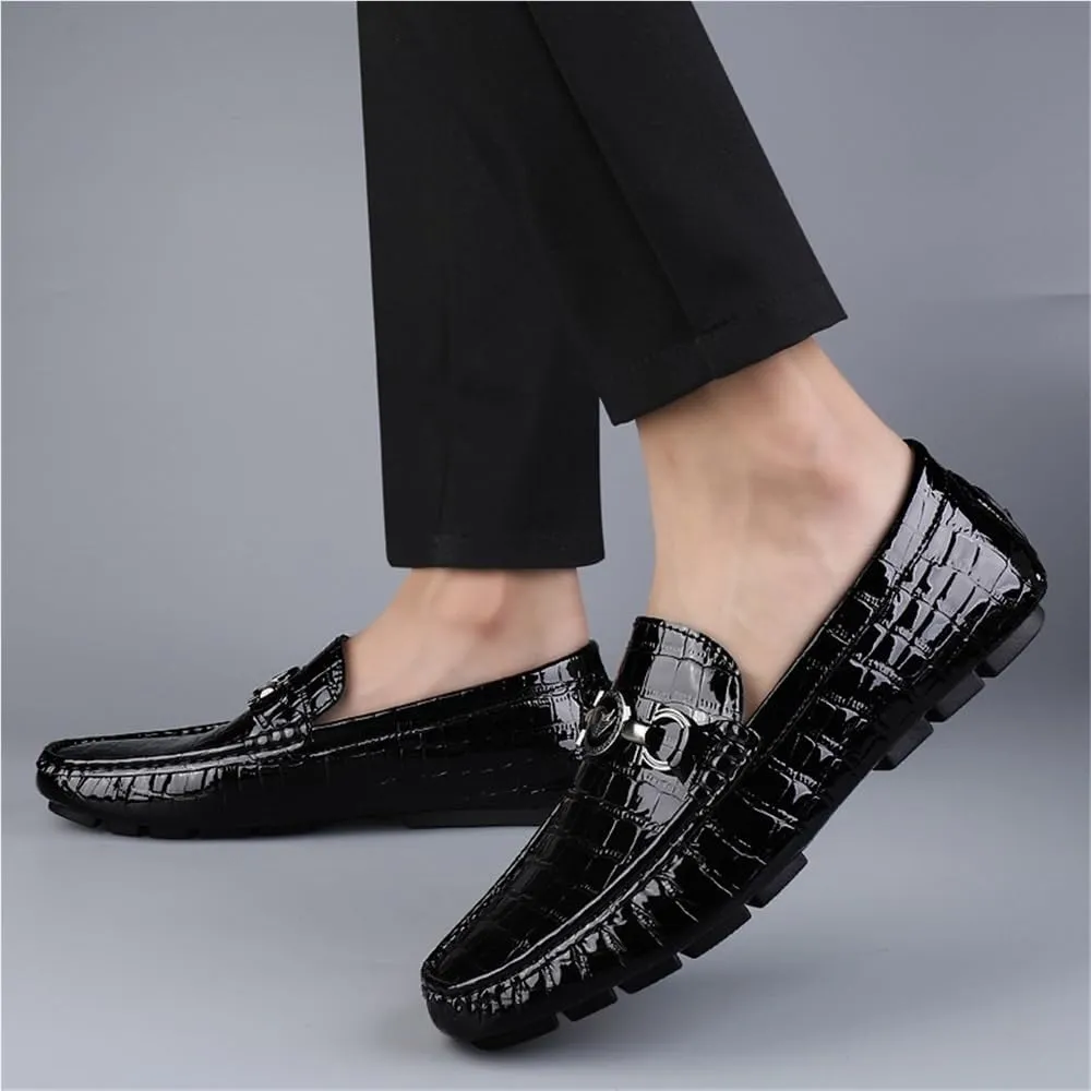 Mens Faux Crocodile Leather Loafers Slip On Wedding Shoes Comfortable Anti Slip Round Toe Embossed Dress Casual Formal