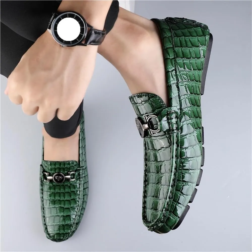 Mens Faux Crocodile Leather Loafers Slip On Wedding Shoes Comfortable Anti Slip Round Toe Embossed Dress Casual Formal