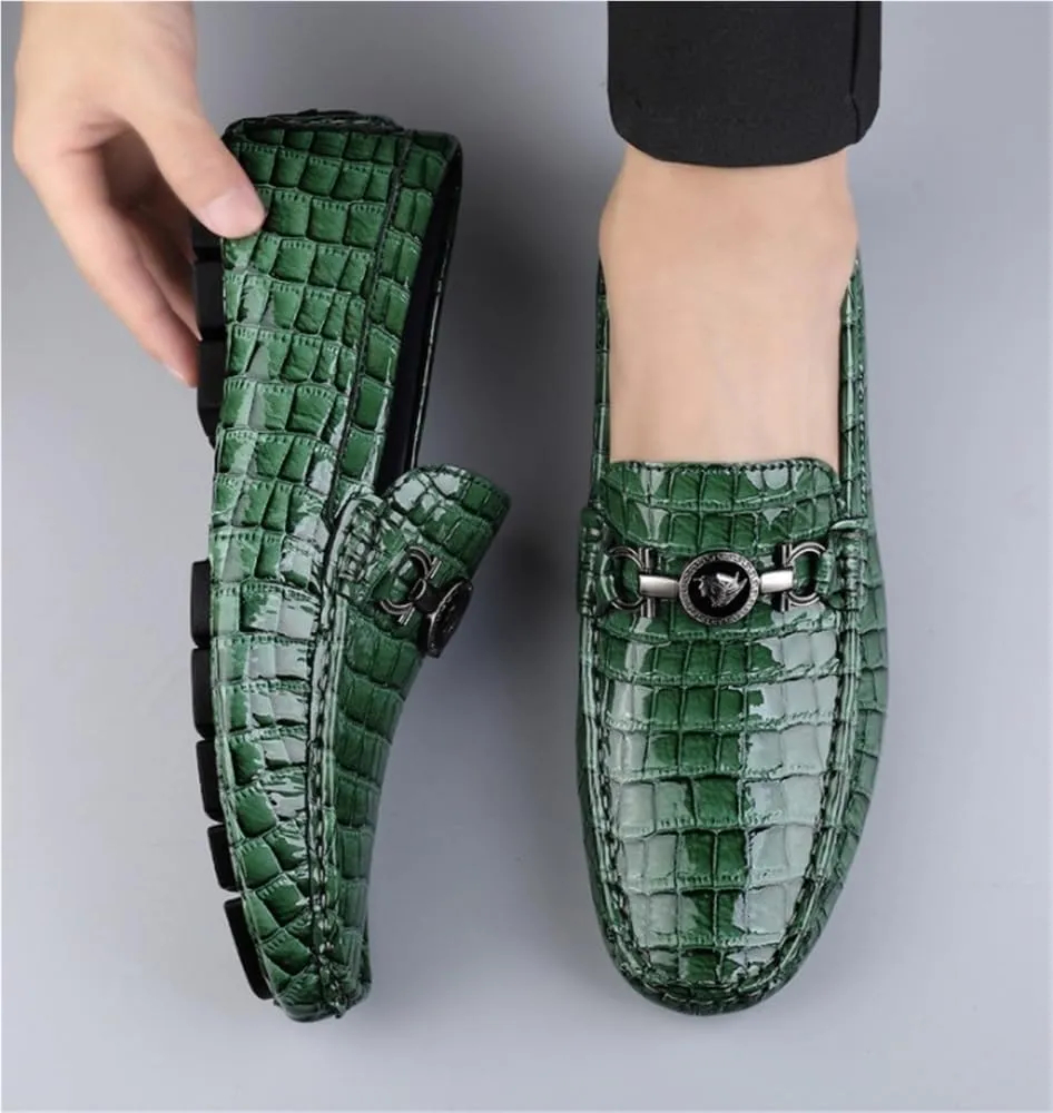 Mens Faux Crocodile Leather Loafers Slip On Wedding Shoes Comfortable Anti Slip Round Toe Embossed Dress Casual Formal