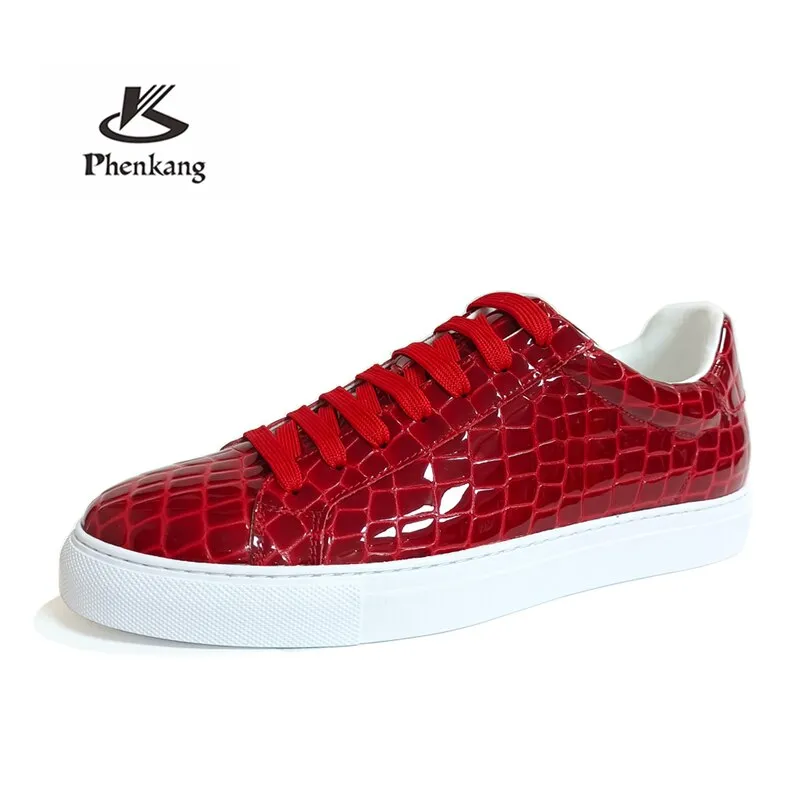 Men's Flat Sneakers Spring Genuine Leather Crocodile Pattern