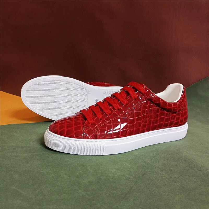 Men's Flat Sneakers Spring Genuine Leather Crocodile Pattern