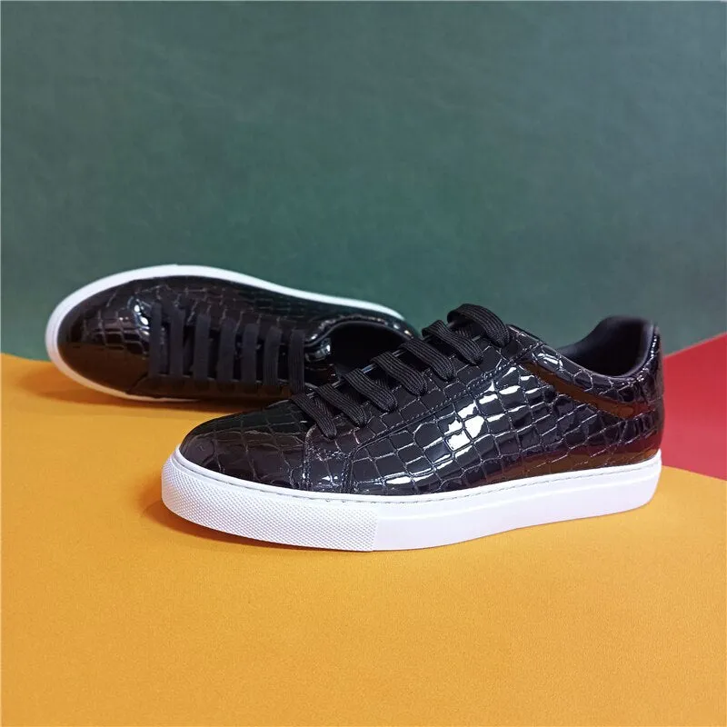 Men's Flat Sneakers Spring Genuine Leather Crocodile Pattern