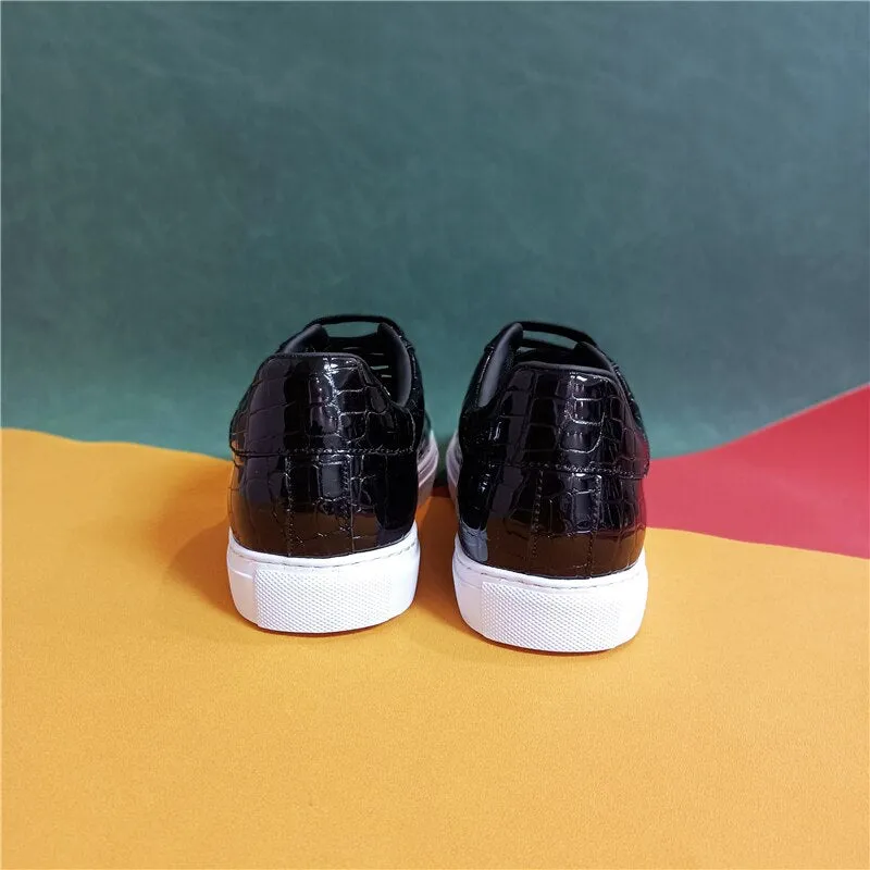 Men's Flat Sneakers Spring Genuine Leather Crocodile Pattern