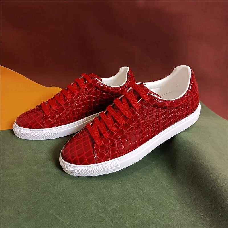 Men's Flat Sneakers Spring Genuine Leather Crocodile Pattern