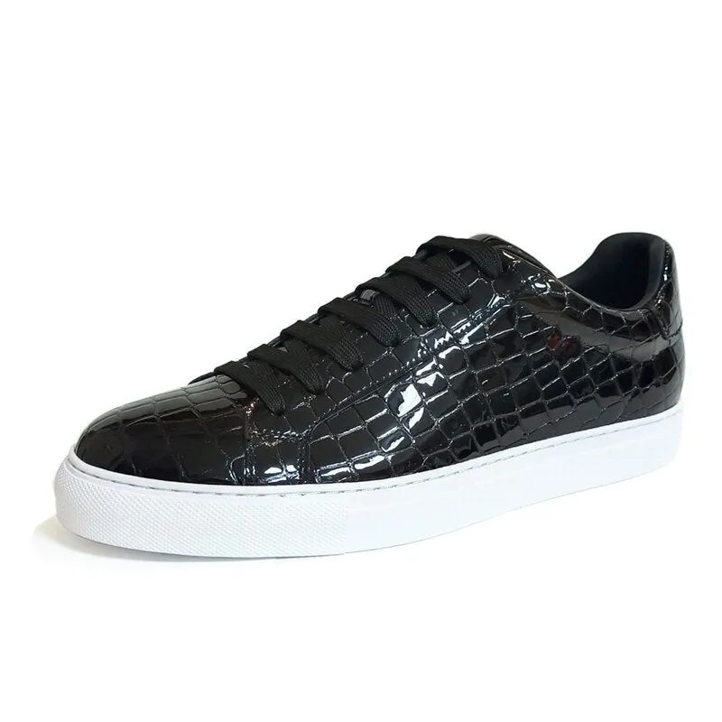 Men's Flat Sneakers Spring Genuine Leather Crocodile Pattern
