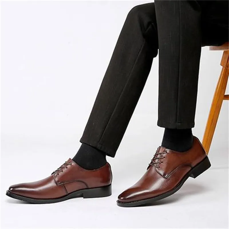 Men's Formal Leather Inner Soft Comfortable Business Soft-Soled Derby Shoes British-Style Pointed Toe Suitable for Banquet Travel