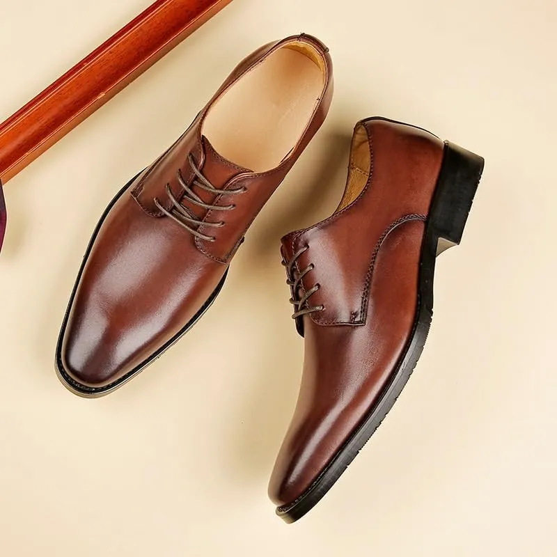 Men's Formal Leather Inner Soft Comfortable Business Soft-Soled Derby Shoes British-Style Pointed Toe Suitable for Banquet Travel