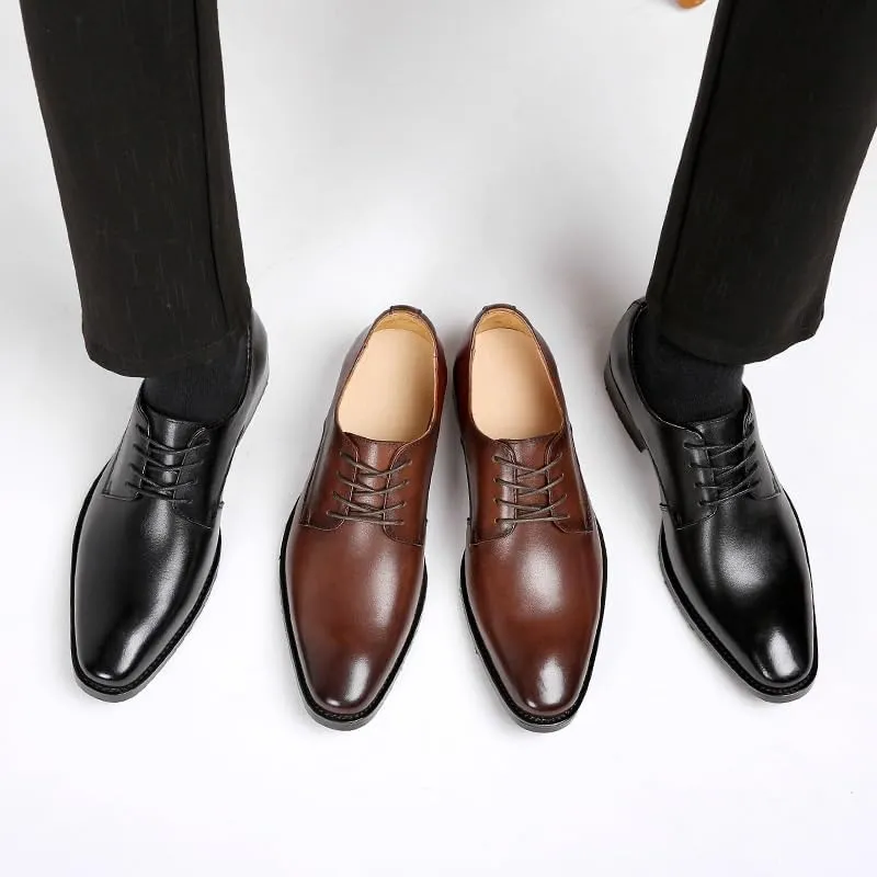 Men's Formal Leather Inner Soft Comfortable Business Soft-Soled Derby Shoes British-Style Pointed Toe Suitable for Banquet Travel