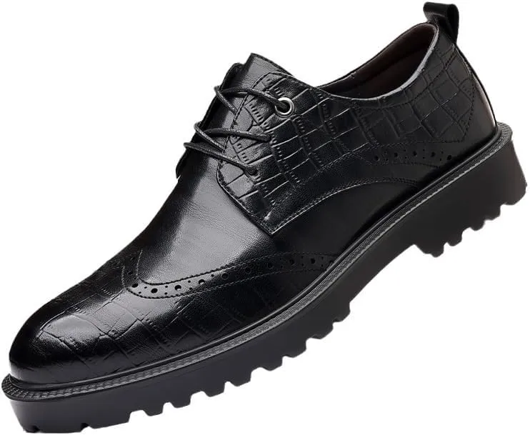 Men's Genuine Leather Lace-Up Vintage Oxfords Shoes Lightweight All-Day Comfort Non-Slip Soft Sole Penny Dress Shoes Man Brogue Business Derby Shoes