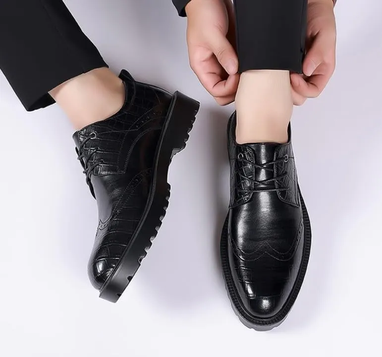 Men's Genuine Leather Lace-Up Vintage Oxfords Shoes Lightweight All-Day Comfort Non-Slip Soft Sole Penny Dress Shoes Man Brogue Business Derby Shoes
