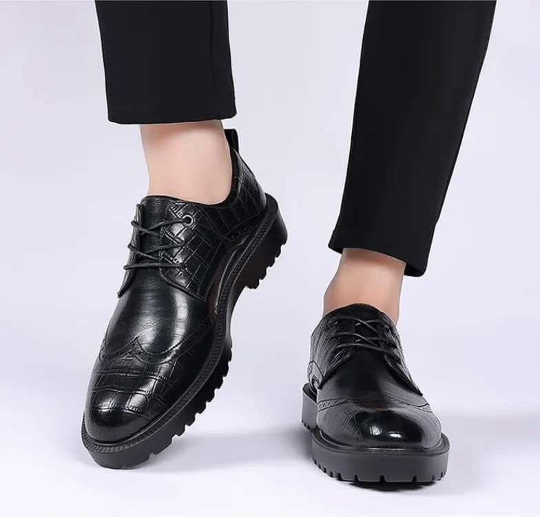 Men's Genuine Leather Lace-Up Vintage Oxfords Shoes Lightweight All-Day Comfort Non-Slip Soft Sole Penny Dress Shoes Man Brogue Business Derby Shoes