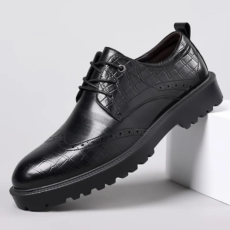 Men's Genuine Leather Lace-Up Vintage Oxfords Shoes Lightweight All-Day Comfort Non-Slip Soft Sole Penny Dress Shoes Man Brogue Business Derby Shoes