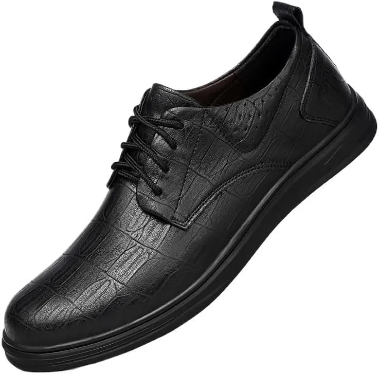 Men's Genuine Leather Oxford Shoes - Breathable Wingtip Brogue Dress Shoes with Chunky Heel for Business, Prom, and Casual Wear