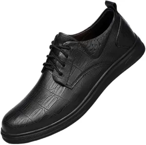 Men's Genuine Leather Oxford Shoes - Breathable Wingtip Brogue Dress Shoes with Chunky Heel for Business, Prom, and Casual Wear