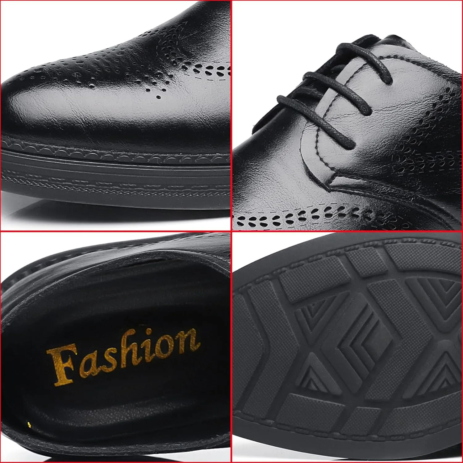 Men's Genuine Leather Wingtip Brogue Oxfords Shoes Fashion Classic Round-Toe Lace Up Low Top Dress Shoes Casual Business Formal Derby Shoes