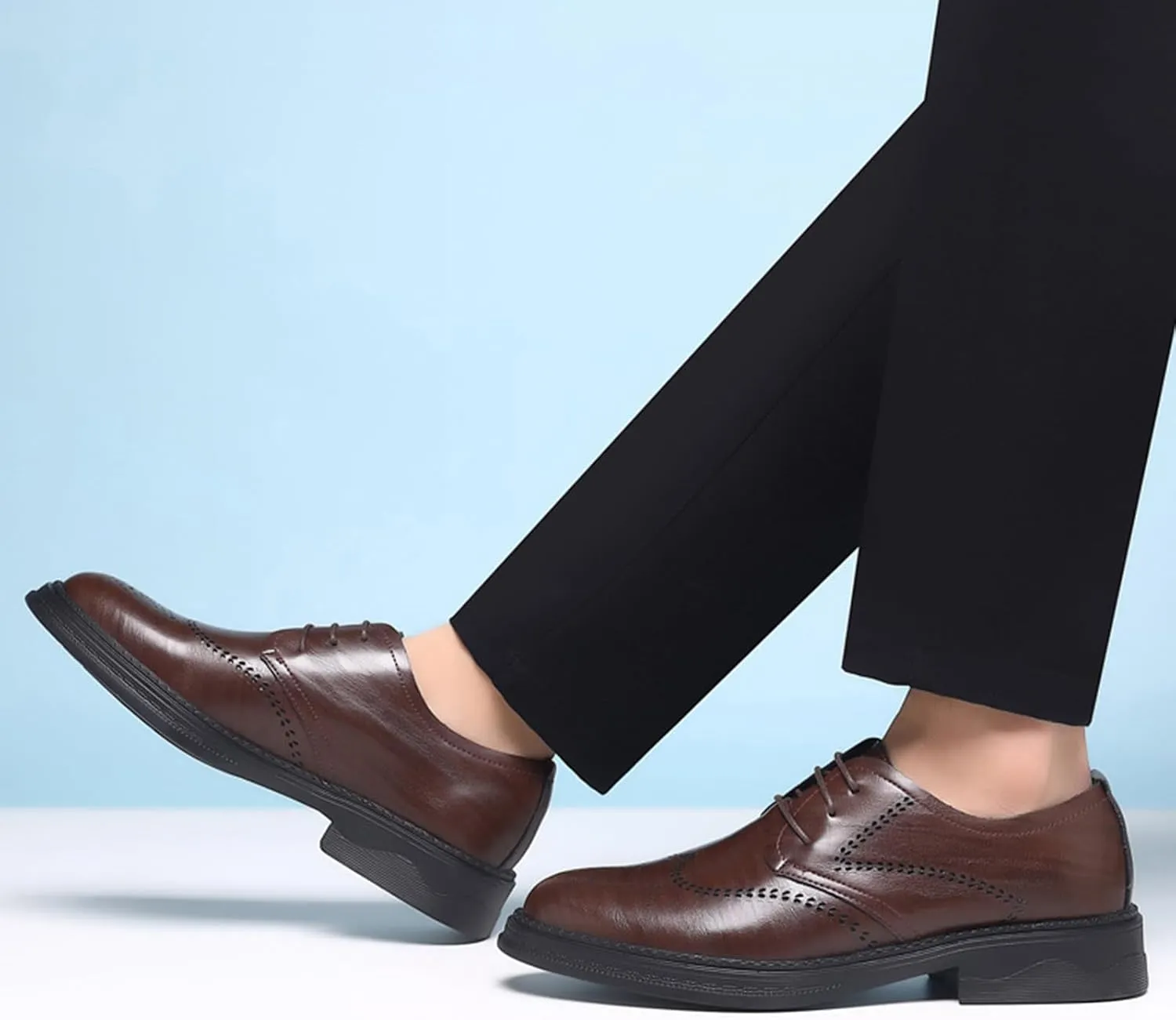 Men's Genuine Leather Wingtip Brogue Oxfords Shoes Fashion Classic Round-Toe Lace Up Low Top Dress Shoes Casual Business Formal Derby Shoes