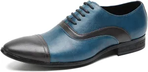 Men's Lace-up Shoes, Stitching Color Formal Dress Shoes Oxford Genuine Leather Derbys Plus Size Casual Business Low Top Breathable Suit Shoes