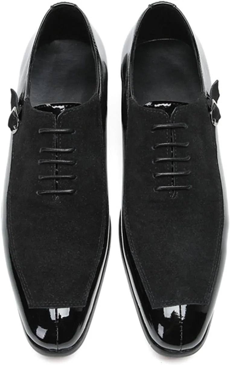 Men's Lace-up Shoes, Suede Stitching Formal Dress Shoes Oxford Genuine Leather Derbys Plus Size Casual Business Low Top Breathable Suit Shoes