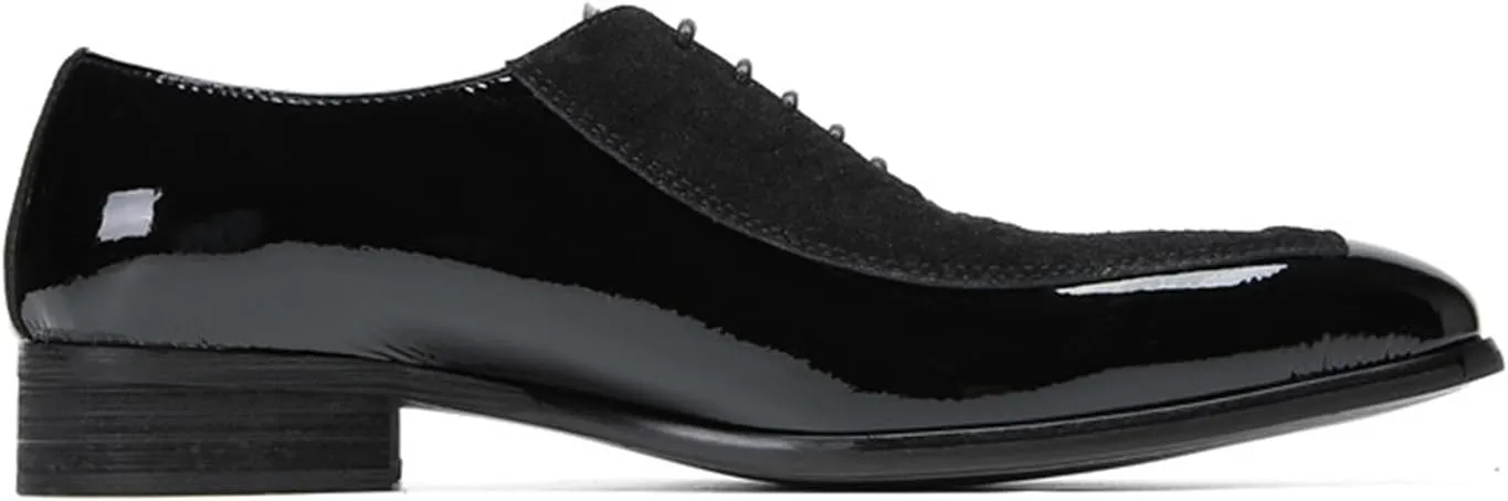 Men's Lace-up Shoes, Suede Stitching Formal Dress Shoes Oxford Genuine Leather Derbys Plus Size Casual Business Low Top Breathable Suit Shoes