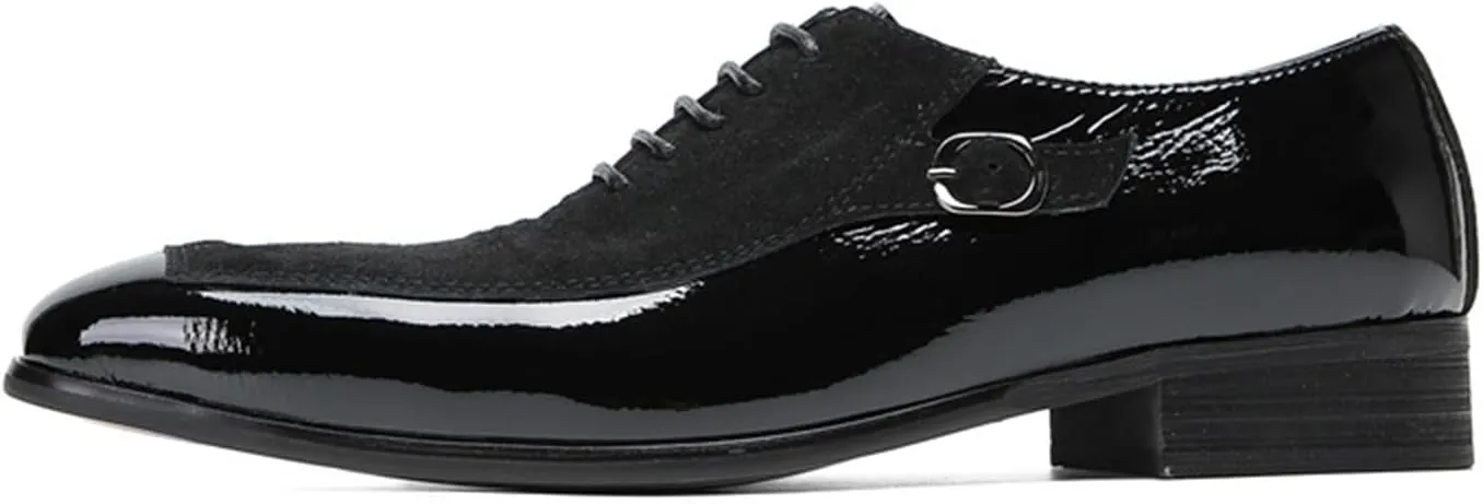 Men's Lace-up Shoes, Suede Stitching Formal Dress Shoes Oxford Genuine Leather Derbys Plus Size Casual Business Low Top Breathable Suit Shoes