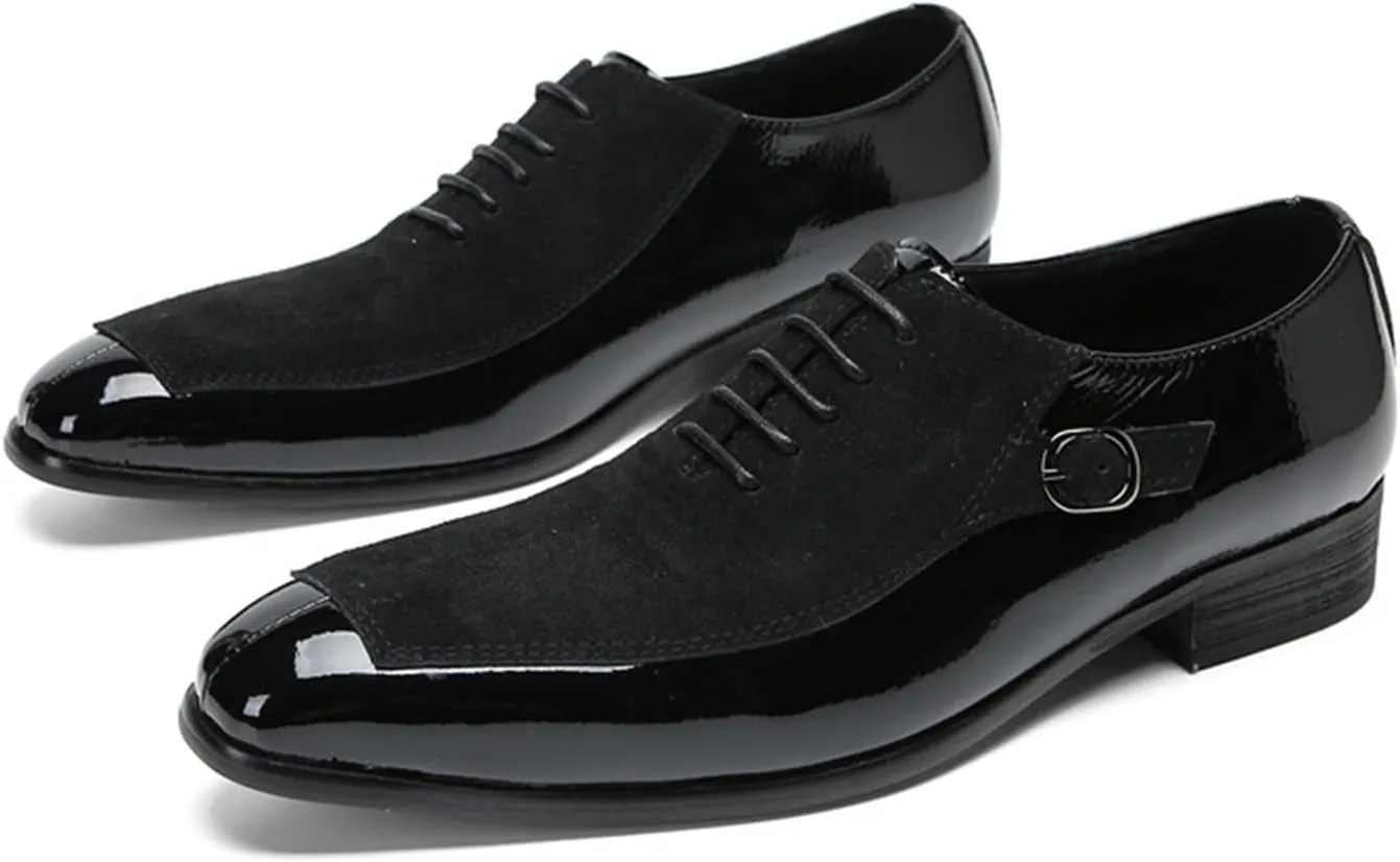 Men's Lace-up Shoes, Suede Stitching Formal Dress Shoes Oxford Genuine Leather Derbys Plus Size Casual Business Low Top Breathable Suit Shoes