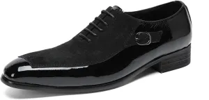 Men's Lace-up Shoes, Suede Stitching Formal Dress Shoes Oxford Genuine Leather Derbys Plus Size Casual Business Low Top Breathable Suit Shoes