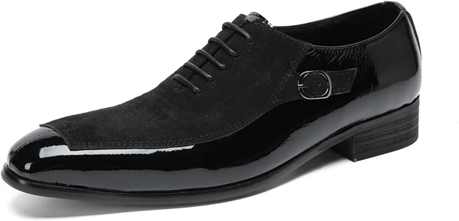 Men's Lace-up Shoes, Suede Stitching Formal Dress Shoes Oxford Genuine Leather Derbys Plus Size Casual Business Low Top Breathable Suit Shoes