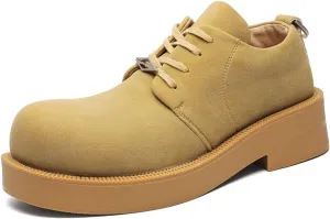 Men's Lace Up Suede Oxford Dress Shoes Platform Round Toe Old Fashion Casual Derby Shoes