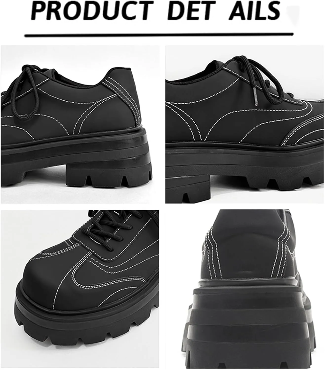 Men's Leather Chunky Platform Oxford Shoes Casual Round Toe Hand Stitched Lug Sole Non-Slip Thin Strap Dress Derby Shoes Suitable for Business Work Party