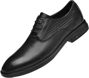 Men's Leather Lace Up Dress Shoes, Classic Round Toe Derby Dress Shoes Plus Size Casual Business Low Top Pointed Toe Breathable Suit Shoes
