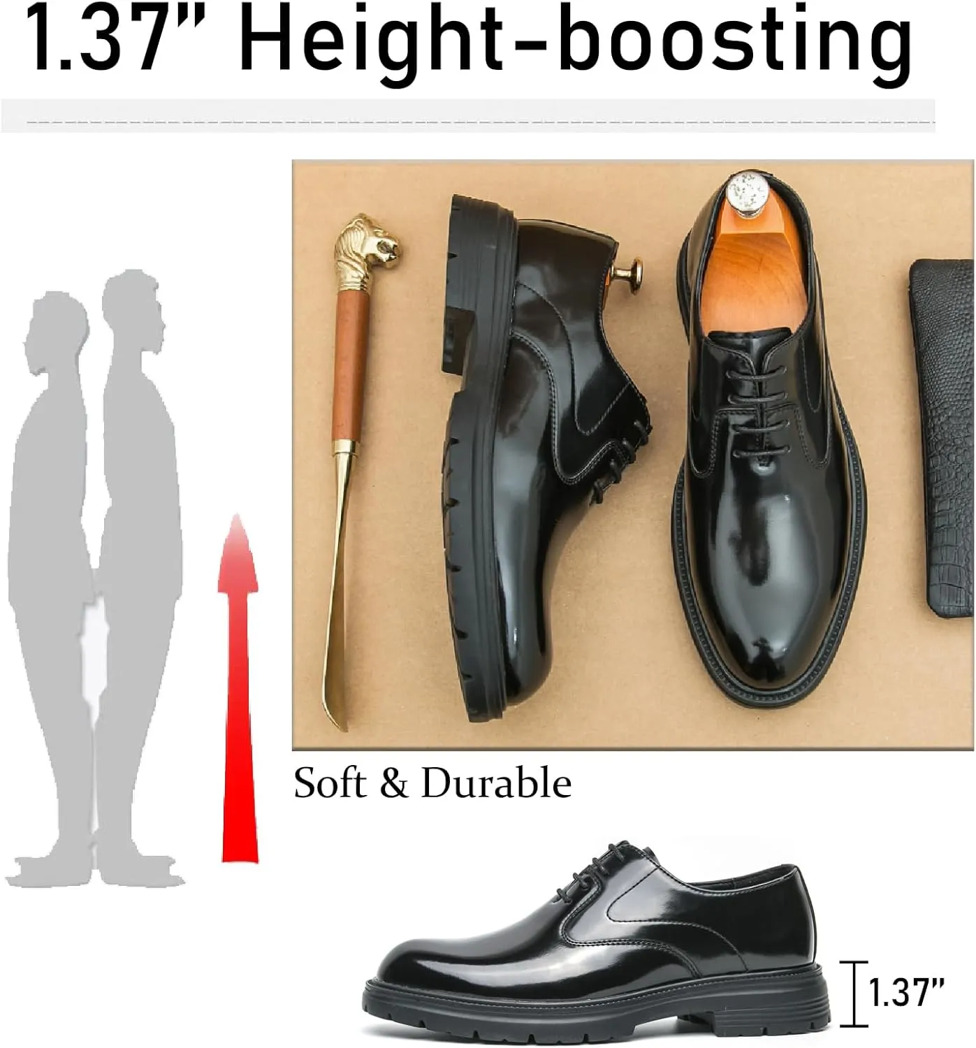 Men's Leather Lace Up Platform Oxfords Business Comfortable Chunky Heel Soft Bottom Dress Shoes Casual Work Office Formal Derby Shoes