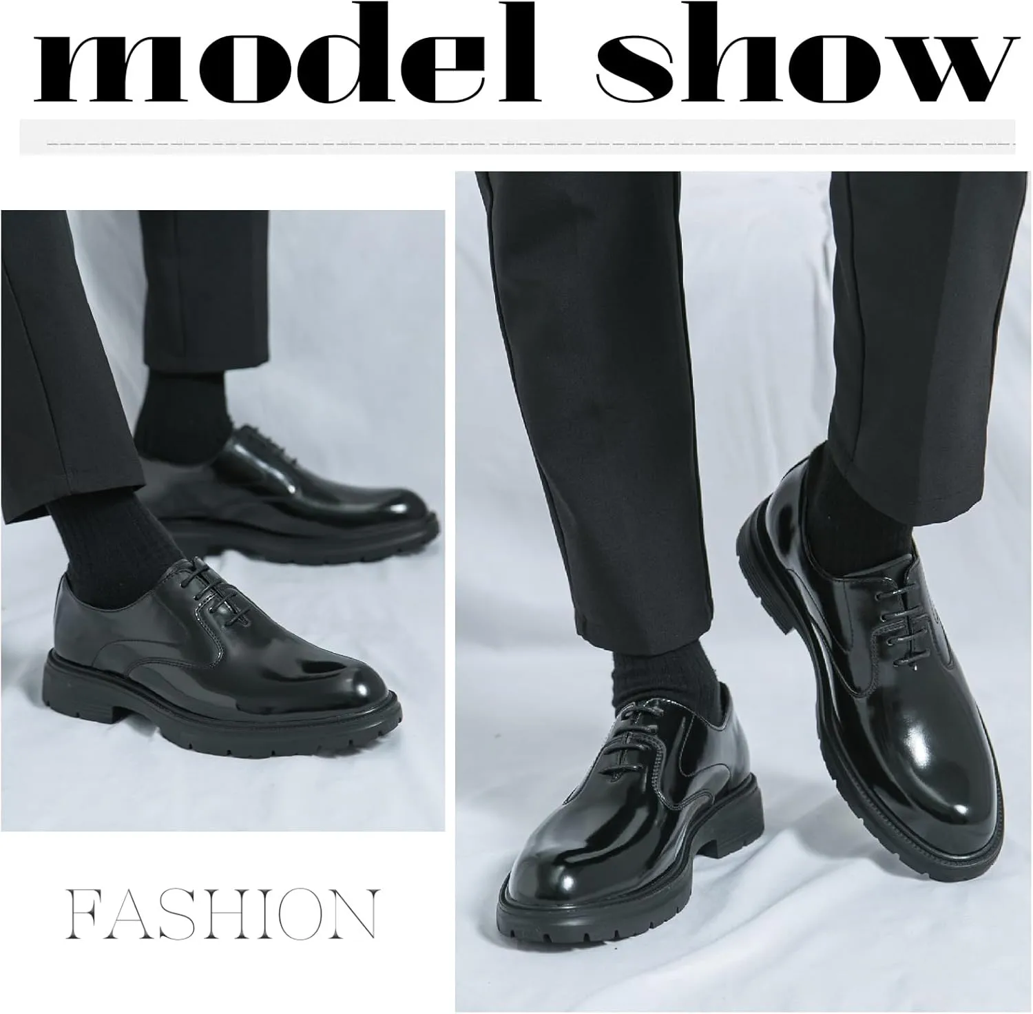 Men's Leather Lace Up Platform Oxfords Business Comfortable Chunky Heel Soft Bottom Dress Shoes Casual Work Office Formal Derby Shoes