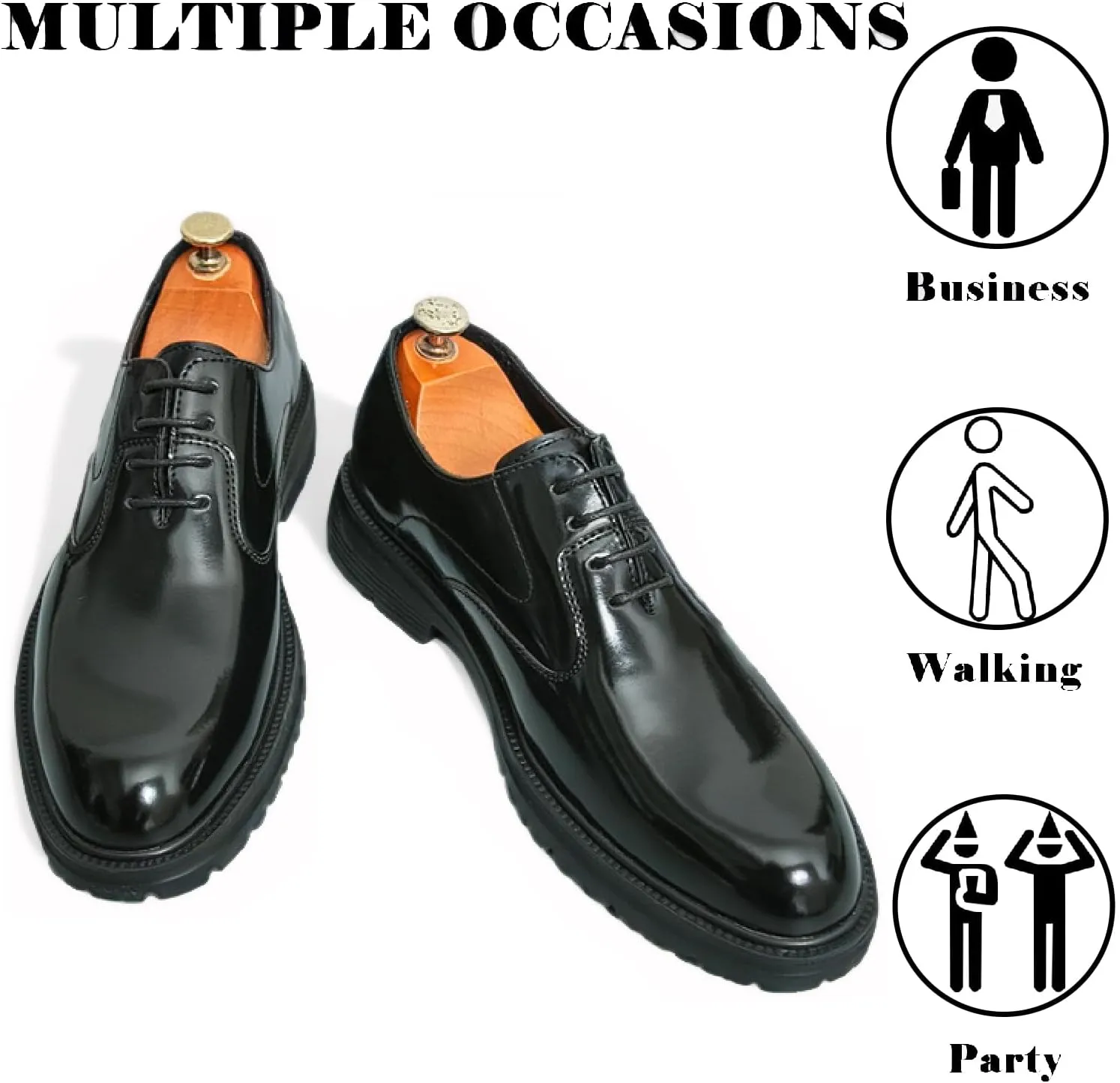 Men's Leather Lace Up Platform Oxfords Business Comfortable Chunky Heel Soft Bottom Dress Shoes Casual Work Office Formal Derby Shoes
