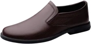 Men's Leather Oxford Shoes, Anti Slip Walking, Breathable Brogue Slip-On Flats, Business Dress Shoes for Office & Casual Wear